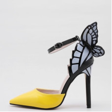 Point toe butterfly decor stiletto pumps