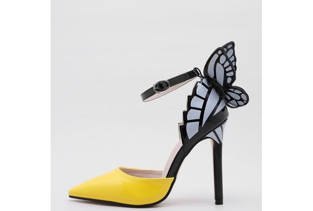 Point toe butterfly decor stiletto pumps