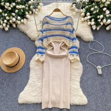 #Chic Striped Sweater and Skirt Set