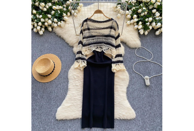 Chic Striped Sweater and Skirt Set##