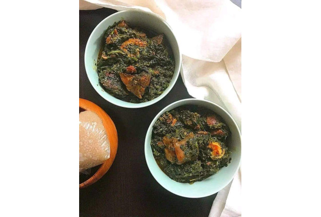 Gari with Afang Soup - per Portion