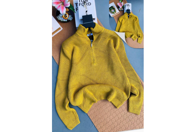 Yellow Ribbed Turtleneck Sweater