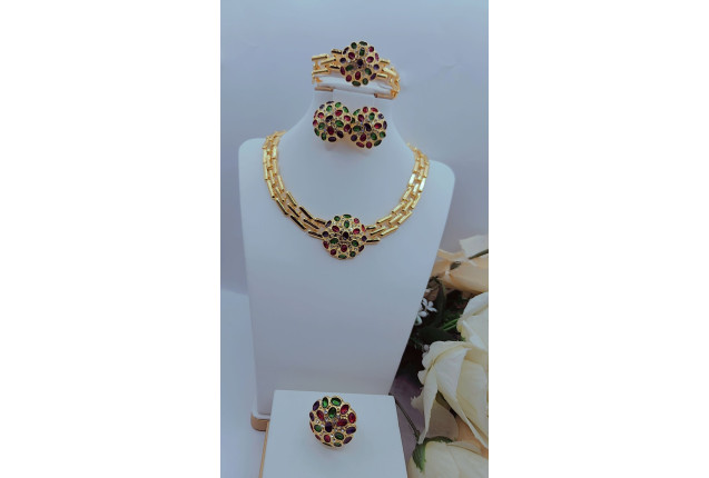 Gold Jewelry Set with Multicolored Gemstones