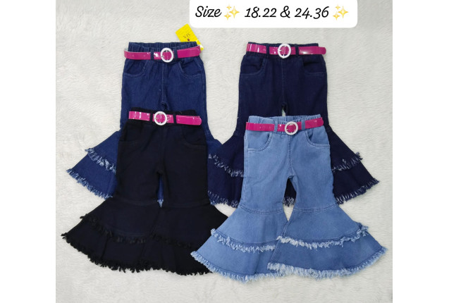 Children’s Denim Bell-bottom Pants with Frayed Edges