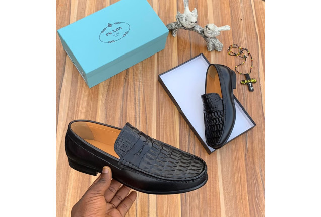 Black Woven Leather Loafer