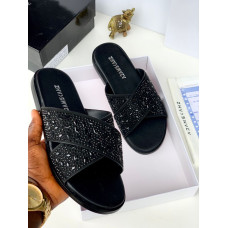 black slide sandals