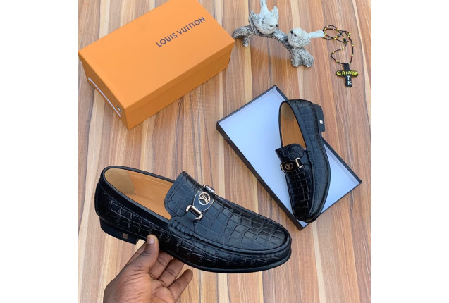 Black Alligator-Pattern Loafer