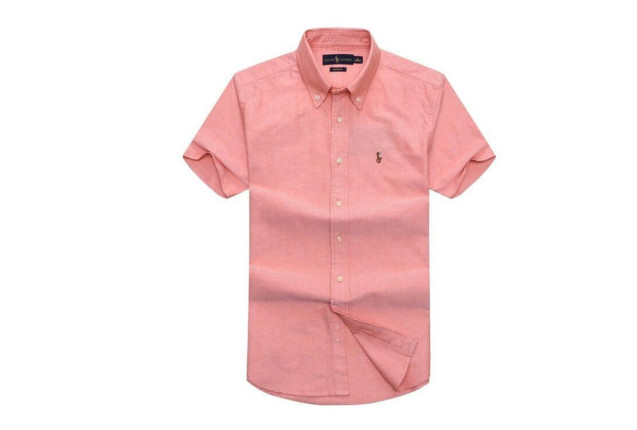 #Ralph light pink short-sleeved button-up shirt.