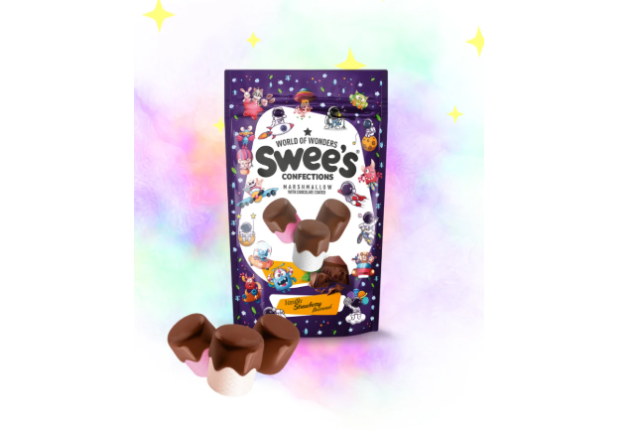 wee's - Super Compound Chocolate  Coated Strawberry & Vanilla  Flavored Marshmallow - 80g x 12