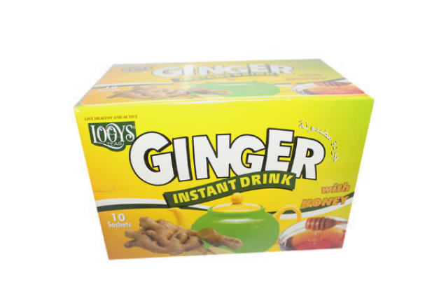 Looys Instant Ginger Drink with Honey & Lemon – 10 Sachets – Caffeine-Free, Antioxidant-Rich, Digest
