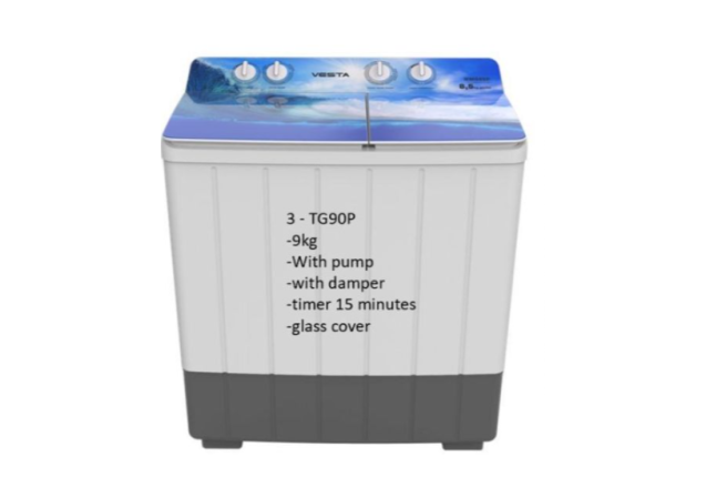 9kg Semi-Automatic Top Load Washing Machine with Pump, Damper & Glass Lid- Model TG90Р