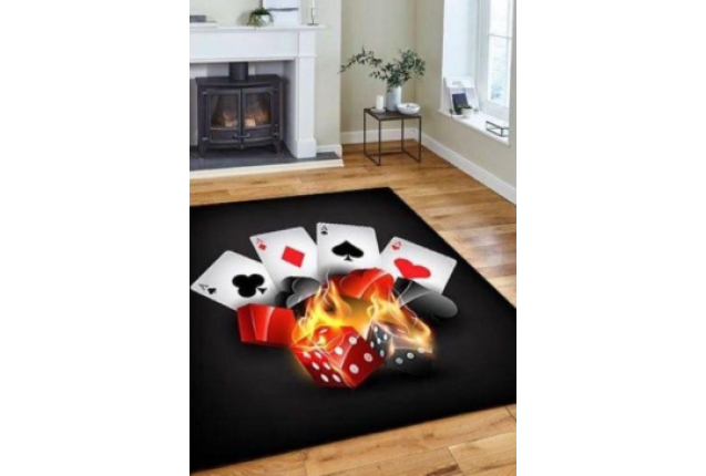 Casino Poker Rug – Modern Playing Cards & Dice Area Rug for Living Room, Game Room & Home Decor
