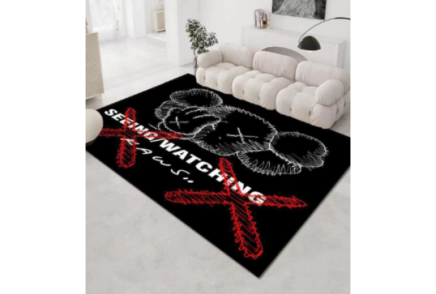 KAWS Seeing Watching Rug – Modern Black Cartoon Area Rug for Living Room & Bedroom
