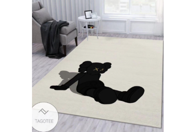 Modern KAWS-Inspired Rug – Minimalist Black Cartoon Art Floor Mat for Living Room & Bedroom | Unique