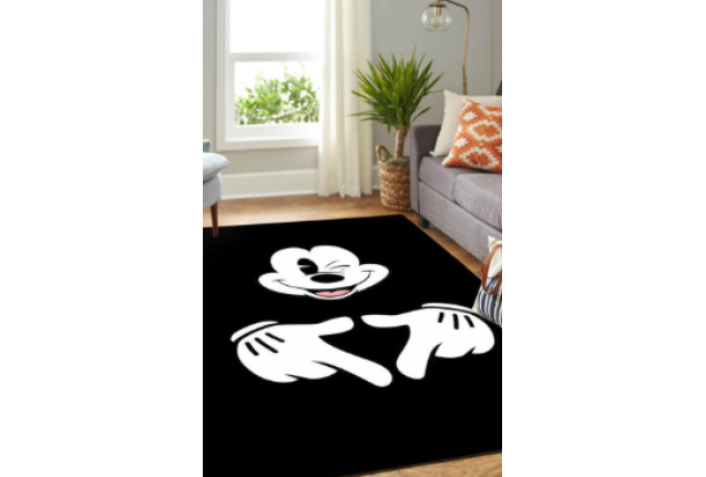 Mickey Mouse Black Area Rug – Modern Disney Living Room Carpet, Soft & Durable, Perfect for Kids