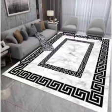 Modern Greek Key Area Rug – Black and White Marble Pattern Carpet for Livin