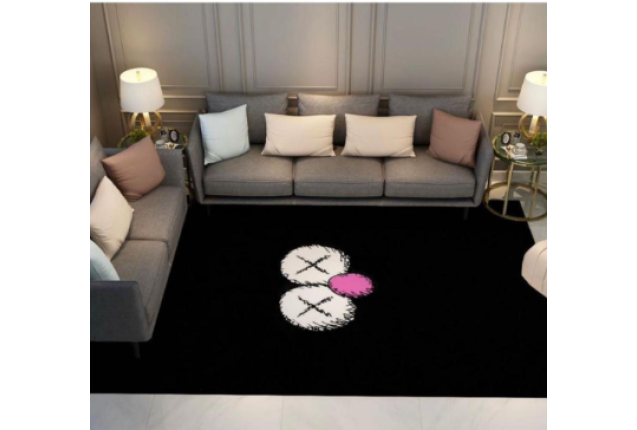 Modern KAWS-Inspired Black Area Rug – Soft Living Room Carpet with Iconic X Eyes Design