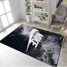 Nike Logo Area Rug – Modern Black & White Living Room Carpet, Soft &