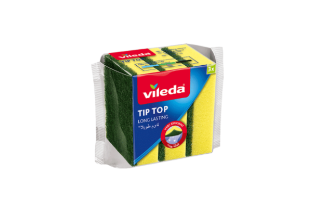 Vileda Tip Top 3pcs Dishwashing Sponge – Durable Kitchen Cleaning Sponge with Abrasive Layer x 36