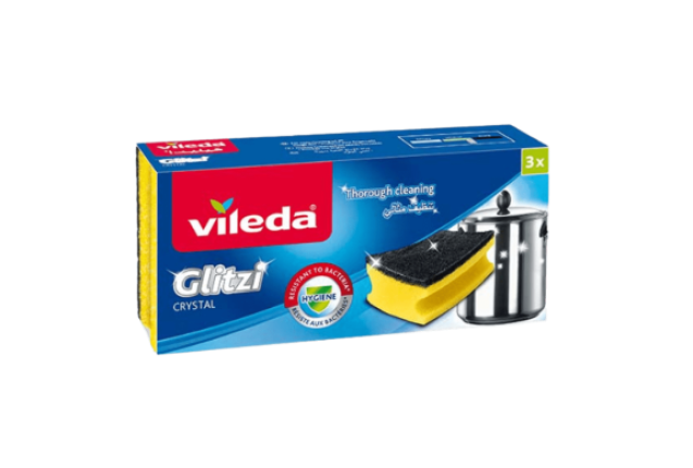Vileda Glitzi Crystal Scourer 16pcs/Pack & 3pcs – Powerful Kitchen Cleaning Sponge for Tough x 16