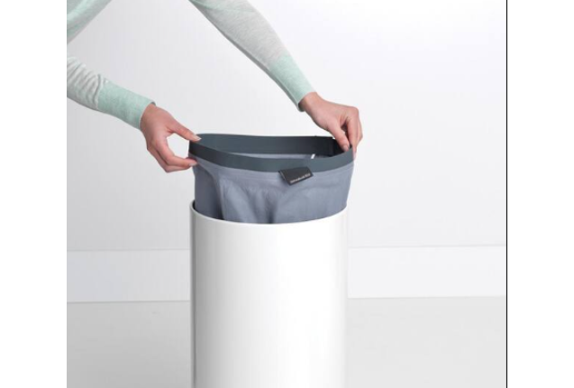 Brabantia Laundry Bin 35L White with Cork Lid – Durable Steel Laundry Hamper with Quick-Drop Opening