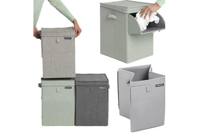 Brabantia 35 L Stackable Laundry Box – Grey Fabric Laundry Hamper with Dual Openings