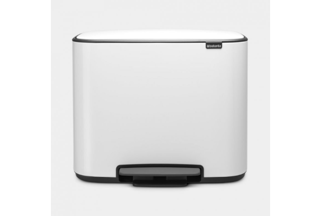 Brabantia Bo Pedal Bin 3 x 11L White – 33L Kitchen Recycling Bin, 3 Compartments, Soft Close