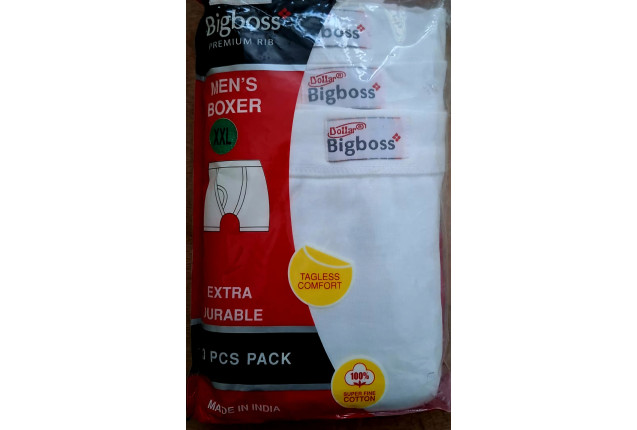Dollar Bigboss White Boxer for Men – 100% Combed Cotton, Comfortable Fit, Breathable Pack of 3 x 48