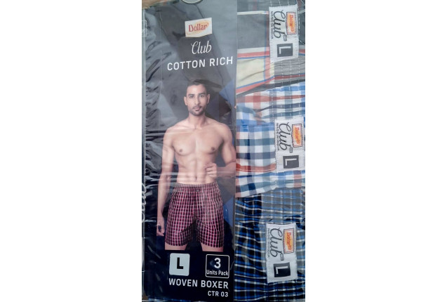 Dollar Club Men’s Woven Cotton Boxers – Comfortable, Breathable, Elastic Waistband Boxer pack of 3 x 48