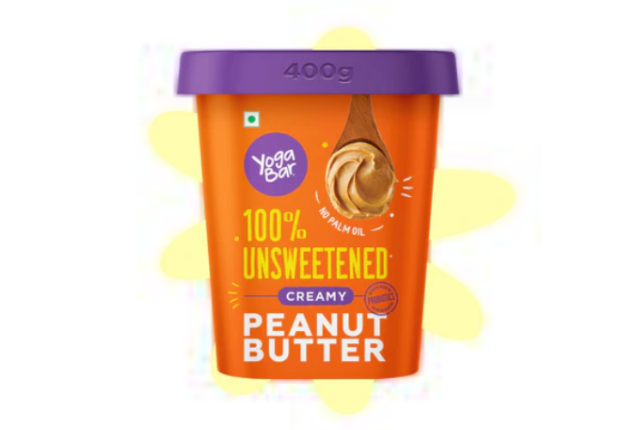 Yogabar 100% Unsweetened Creamy Peanut Butter – 400 g  Non-GMO, High Protein Spread x 12