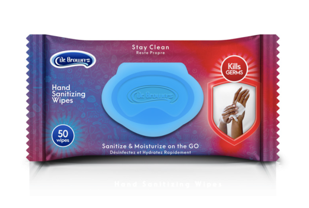Dr. Brown’s Hand Sanitizing Wipes – Alcohol-Free, Moisturizing, Kills 99.99% Germs, Vitamin E & Aloe x 24