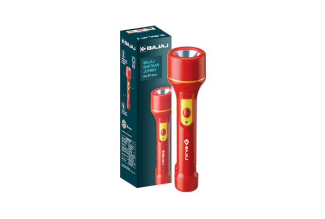 Bajaj Raftaar Jumbo 2W LED RC Torch – Rechargeable, 3‑Mode, Long Runtime (Red,  Material Code 610046