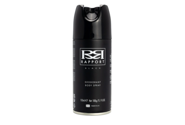 Rapport Black Deodorant Body Spray 150ml – Long-Lasting Masculine Spicy Citrus Fragrance for Men x 12