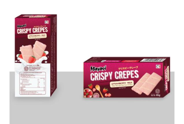 Mayasi Crispy Crepes Strawberry Milk 85g – Crunchy Wafer Snack x 24