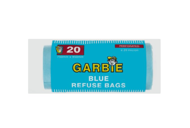 Garbie Randburg Blue Refuse Bags on Roll – Strong Perforated Blue Waste Bags - 20's x 10