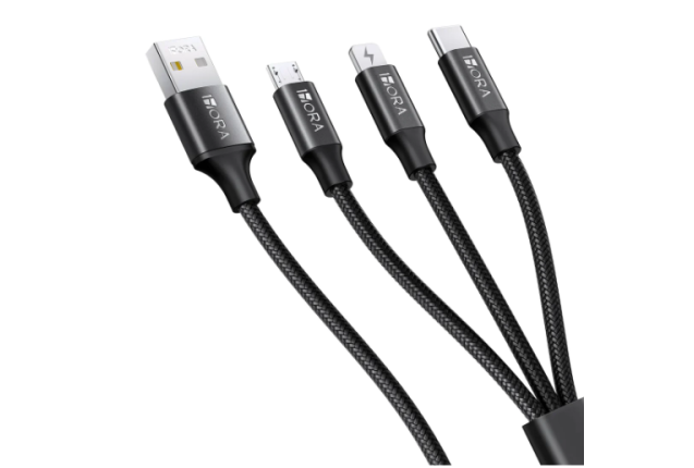 1HORA CAB259 3-in-1 Fast Charging Cable 1M USB-C, Micro USB, Lightning