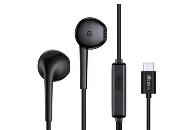 1hora AUT124 USB-C Wired Earphones with Mic – Hi-Res Sound & Tangle-Free