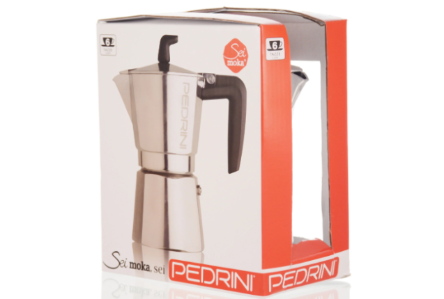 Pedrini Eco Moka 6 Cup Polished Aluminum Coffee Maker Red Handle x 8