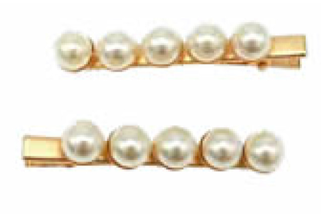 Elegant Hair Clip Metal Gold with Pearls x 6