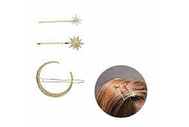 Hair Slides Metal Mix – Gold, Stars & Moon x 6