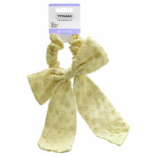 Beige Scrunchie with Eyelet Embroidery and Bow x 6