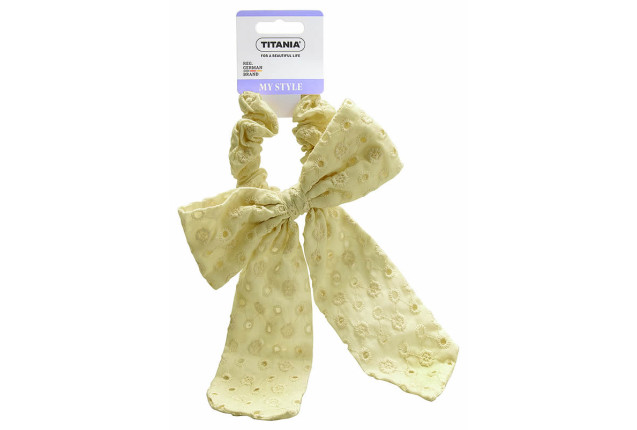 Beige Scrunchie with Eyelet Embroidery and Bow x 6