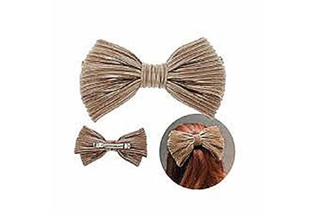 Barrette Clip with Big Bow – Brown Silver Metallic x 6