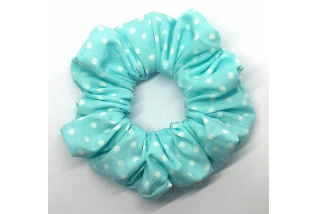 Chic Mint Green Scrunchie with White Dots x 6