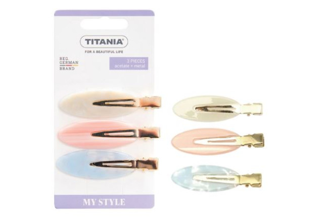 Hair Clips Pin Curl Acetate Pastel + Gold x 6