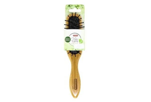 Universal Brush – Rectangular Bamboo Hairbrush with Plastic Pins x 12
