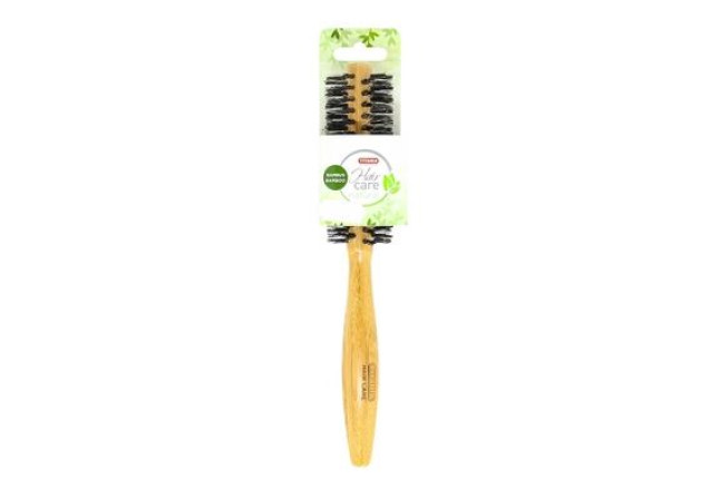 Hair Care Brush – Round Bamboo Brush with Genuine Bristles x 12