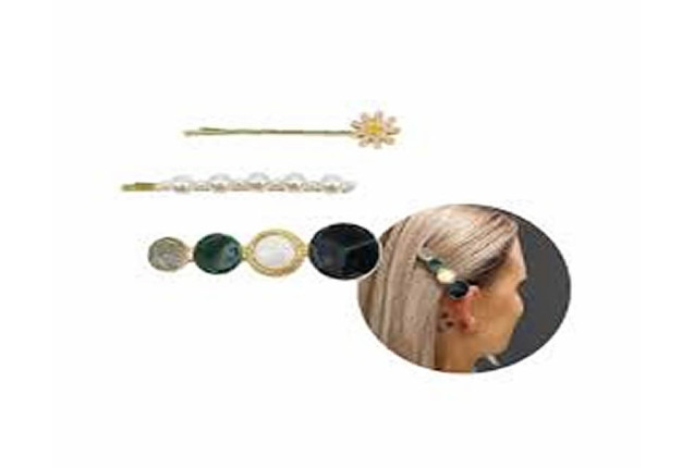 Elegant Hair Slides with Metal Pearls and Ornaments – 6cm (3 pcs) x 6
