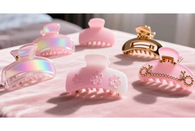 Stylish Claw Clip Acetate White Pale Pink – 6 cm x 6