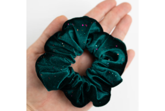 Scrunchie Velvet Glitter Mesh Green – 15 cm Stylish Hair Accessory x 6